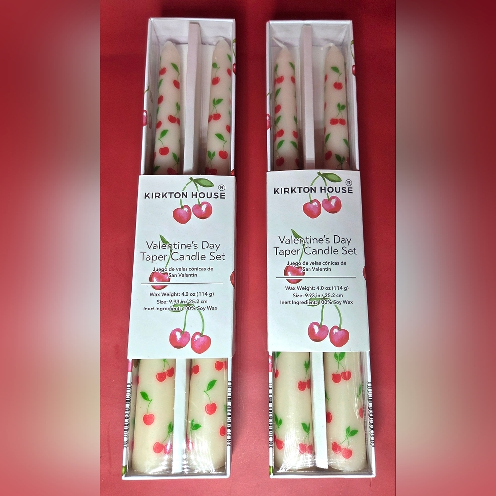 Kirkton House Cherries 100% Soy Taper Candle Set, Two Boxes NEW